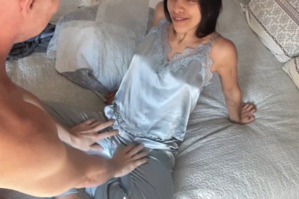 Fuck wife in satin pajamas orgasm with tongue
