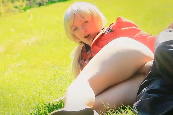 FrinaX X X - German blonde in red lawn sex