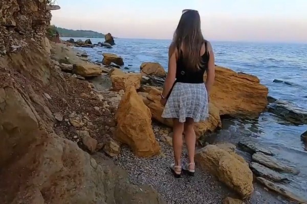 Publicly fucked on a rock in front of the sea
