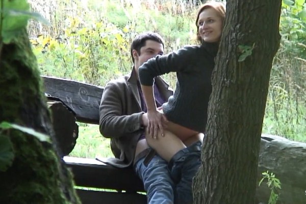 Film a Russian couple having sex on a phone in a gazebo in the forest