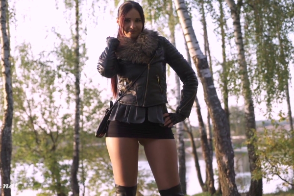 Jeny Smith -  In Nylon Pantyhose Without Panties Shocked A Biker In The Forest