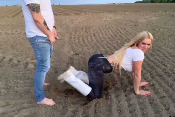 SteffiBlond - Field Mess - Open Your Mouth I'm Peeing - Wild Mud Fight, Piss Soaked Denim Leggings Fuck