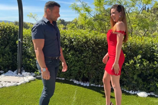 Katalina - 24-year-old French woman in red fucks a guest in the backyard