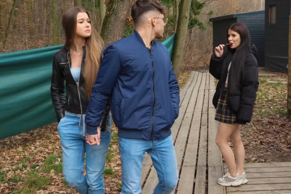 Sophie Weber and Olivia Sparkle - quarrel with a guy and watched through the window as he fucked another
